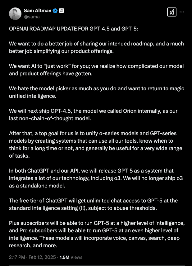 San Altmam tweet for GPT 5